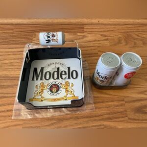 Modelo Beer Tin Napkin Holder With Salt & Pepper Shaker Set NWT